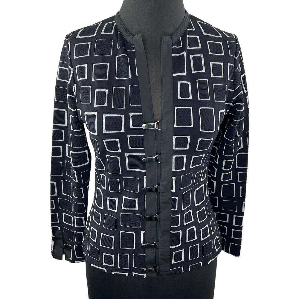 Vintage Rayure Black White Geometric Clip Closure Cardigan Jacket 40 S FRANCE